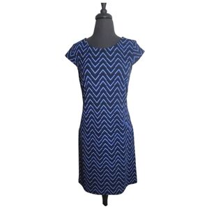 R&K pull over black blue white chervon stripe cap sleeve dress size small